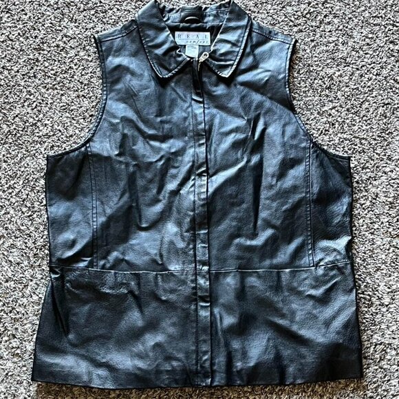 Real Comfort Jackets & Blazers - Vintage 90s Real Comfort Black 100% Genuine Leather Jacket Wmn L Moto Biker Punk